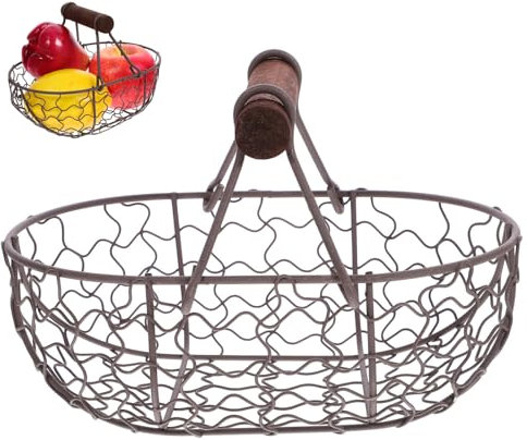 Baluue 1Pc Porta Uova, Cesto Per La Raccolta Delle Uova Cesto Per La Frutta Cucina Cestini Decorativi In ​​Filo Metallico Per La Conservazione Del Pane Con Manico Portauova Per Cucina