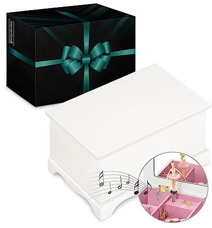 Maverton Jewelkeeper mit Spieluhr Ballerina - weiße Schmuck Aufbewahrungsbox mit Spiegel - Musikschmuckdose - Schmuckkästchen Ballerina Spieldose für Mädchen - Schatztruhe für Kinder