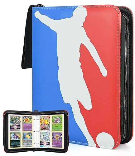 Football Card Holder, 400 Pockets Football Card Binder Trading Cards Album with Handle Strap, Waterproof Game Card Storage Folder Soccer Binder - 50 Pages, 8 Pockets Each Sheet (Double Sided)