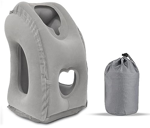 Pinsheng Almohada de Viaje Cuello, Almohada Cervical Inflable Cojin de Viaje Cuello para Avión Portátil, Soporte de Cabeza Almohada de Memoria para Dormir en el Avión Tren Coche Oficina (Gris)