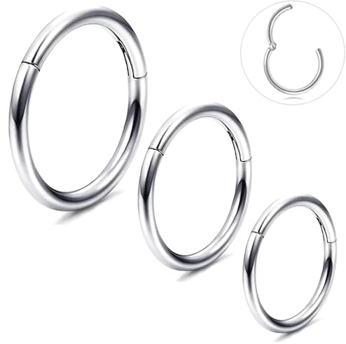 ESHIONER G23 Titan Nasenpiercing Ring Nasenring Piercing Ohr Gold Silber Septum Piercing Helix Ring Nostril Tragus Conch Clicker lippenpiercing 18G 16G 6MM/8MM/10MM Hypoallergen Nose Ringe 3Stück