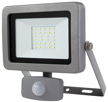 REV Außenlampe mit Bewegungsmelder FLARE - Wandlampe IP44, LED Lampe 20W, 1700 Lumen, 6500K, Erfassungswinkel 120° auf 9m, silber