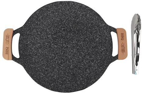 Round BBQ Grill Pan, Cast iron Pizza Pan, Metal Nonstick Grill Barbecue Plate Multifunctional Circular Frying Pan Suitable for Outdoor Camping, Frying Pan for Outdoor Stove, for Home(L 70x45cm)