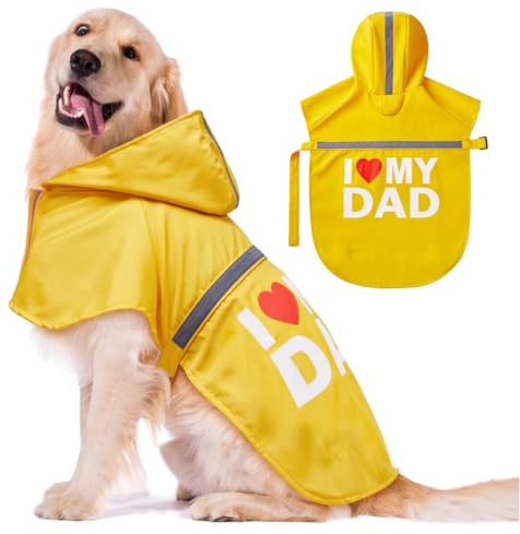GreenJoy Cute Print Dog Raincoat - Waterproof Rain Jacket with Reflective Strips, Leash Hole, Adjustable for Small to Large Dogs (Yellow, Medium)