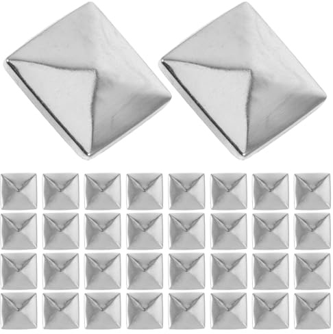 Operitacx 200 Pcs Silver Pyramid Flatback Studs 0.39In for Diy Leathercraft Punk Rivet Decoration on Clothes Bags Shoes Belts