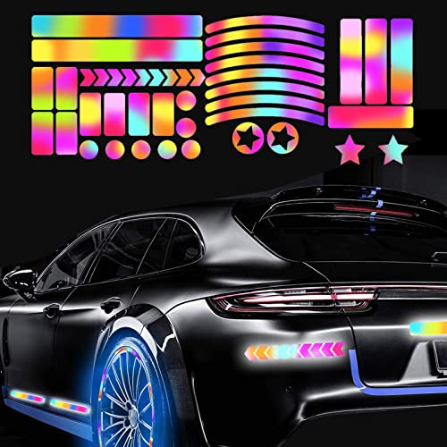 Nouiroy Reflektierendes Felgenband, Fahrradaufkleber, Pink, Auto-Aufkleber, Felgen für Autos, Fahrrad, Skateboard, Motorrad, Nachtsicherheitswarnaufkleber, Regenbogenfarben, 42 Stück