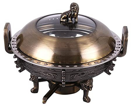 Retro Hot Pot Shabu Shabu Pot 1.3L Small Hotpot with Alcohol Stove - Single Person Soup Boiler Food Warmer Chafing Dish Set, Fuel not Included/Bronze (Bronze)