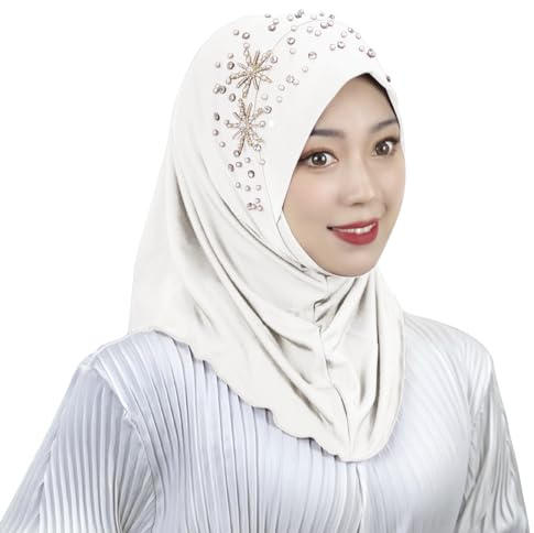 ChicHijab Für Damen Klassische Muslim Kopftuch mit Schöne Perle diamond Islamische Muslimische Kopftücher Weicher Einfabig Full Neck Abdeckung Sport Turban Untertuch