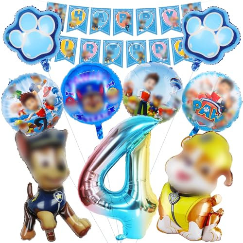 Mizijia 10 Stück Paw Dog Luftballons Geburtstag Set 4 Jahre Junge, Dog Geburtstagsdeko Folienballon, Kindergeburtstag Luftballons, Paw Dog Geburtstag Party Deko Ballons Set für Kinder (4)