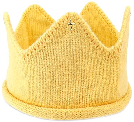FERCAISH Baby Geburtstag Krone Stirnband, Gelb Krone Strickmütze, Baby-Krone Hut Kopfschmuck, Für Jungen Mädchen Geburtstags Partyhüte Baby Taufe Deko