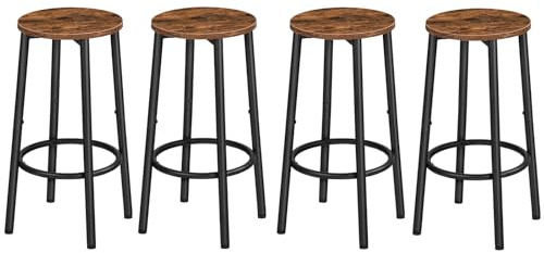 HOOBRO Bar Stools, Set of 4 Bar Chairs, Kitchen Round Height Stools with Footrest, Breakfast Bar Stools, Sturdy Steel Frame, for Dining Room, Kitchen, Party, Easy Assembly, Rustic Brown BF03BYP401N1