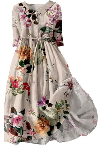 Prime 2024 Angebote Day Sommerkleid Damen Vintage Blumen Lange Revers Blusenkleid, Schlankmacher Kleid Bindegürtel Freizeitkleider Prime Deals Today Clearance Wickelkleid Damen Elegant