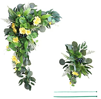 Pcscevcr Künstliche Blumengirlanden, Hochzeitsbogen, Blumendekoration, künstliche Blumenkränze, Willkommensschilder, für Hochzeitszeremonie, Blumendekoration (gelb), 2 Stück