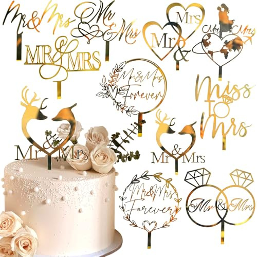 10 Stück Mr Und Mrs Tortenstecker Wedding Cake Topper Mr & Mrs Deko Torte Tortendeko Kuchen Topper für Jubiläum Verlobung