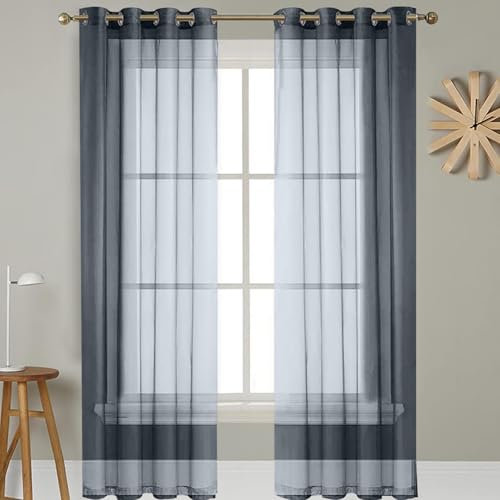 GAIFNAG Natürliche Leinenstruktur Vorhänge 250 x 200 cm Hitzeschutz, Leinen-Optik Transparent, Größe Und Farbe Wählbar Fadengardine Fadenvorhang Fliegenvorhang für Hochzeit Fenster Wohnzimmer, Grau