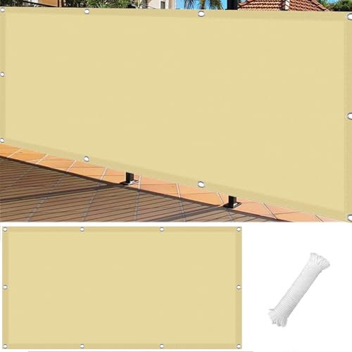 Balkon Sichtschutz 80 x 150 cm Reißfest Wetterfest Balkonbespannung Sichtschutz mit Ösen Kabelbinder Und Kordel für Balkongeländer, Terrasse Garten, Creme Farben