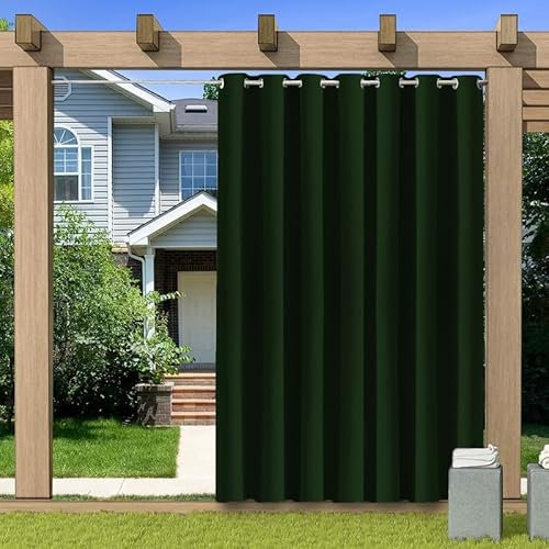BliRiki Indoor Outdoor Blackout Curtain, Thermal Insulated Waterproof Outdoor Curtains for Patio Gazebo Pergola, Privacy Protection Room Divider Curtain for Bedroom, 1 Panel, W72 xH84, Dark Green