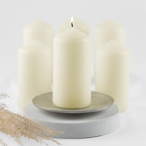HOFER STUMPENKERZEN SET 60 x 120 mm – elfenbein, creme, champagner | besonders lange Brenndauer ca. 39 Std. | dicke Stumpen Kerzen | Großpackung | 6er Kerzen Set