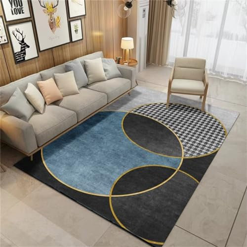 RUGMRZ Teppich Pflegeleicht Kleiner Teppich Grau-Blauer runder Sofateppich mit geometrischem Design ist pflegeleicht und kann individuell angepasst Werden Webteppich 70X140CM
