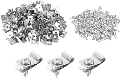 sourcing map 100Pcs Fence Wire Clamp, Cable Clamp Wire Fence Clips with Screws Mounting Clip for 3mm OD Wire for Wood Metal, Vinyl, Fence