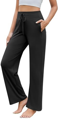 PINSPARK Pantalones de Jogging para Mujer, Pantalones Acampanados de Cintura Alta, Pantalones de Yoga, ProteccióN UV, Pantalones de Ocio con Perneras Anchas EláSticas y 4 Bolsillos
