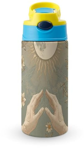 Stainless Steel Water Bottles Vines And Flowers Travel Water Cups with Handle And Silicone Straw Drinking Cup with Leak Proof Lid Thermo Travel Mug for Women Men
