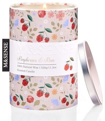 M&SENSE Duftkerze – Himbeer-Regen (320g 70h Brenndauer) Natürliche Sojawachs-Kerze, Schadstofffrei, Saubere Verbrennung, Ideal für Zuhause, Wellness & Geschenk