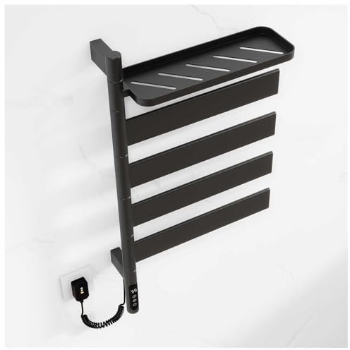 Genérico Toallero calefaccionado Giratorio 180°, toallero calefaccionado con Temporizador, Pantalla LED, protección contra sobrecalentamiento, toallero calefaccionado enchufable o cableado, Color bla