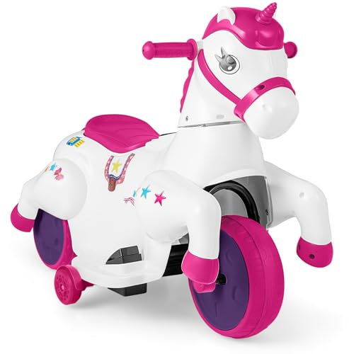 COSTWAY Elektrisk motorcykel barn, elmotorcykel, 2 lägen, gunghäst med musik och LED och stödhjul, 3 km/h, elfordon för barn från 3 år (rosa)