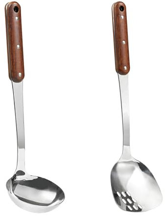 FJNATINH Lot de 2 ustensiles de cuisine en acier inoxydable pour wok et spatules