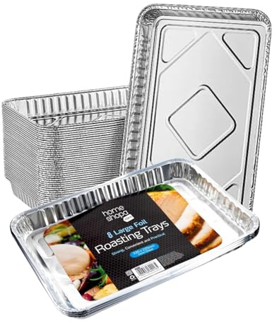 HOMESHOPA Aluminium Rectangular Foil Trays, 9 Pack Disposable Tin Foil Containers, Best for Meal Prep, Food Storage, Baking, Broiling, Roasting, Disposable Food Containers, 32 x 22.5 cm