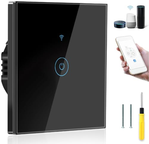 Acmerota Intelligenter Lichtschalter, 1 Gang WiFi Smart Wand Licht Touch Schalter Funktioniert für Echo und Google Home Universal für neutralen stromführenden Draht+einzelnen stromführenden Draht