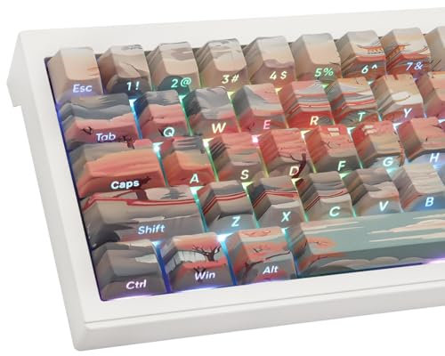 Sunzit PBT 75% Keycaps - 135 Keys Pastel Cherry Profile Dye-Sub Side Print for MX Switches ISO/ANSI UK Layout Mechanical Gaming Keyboard