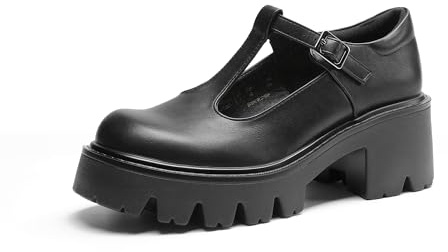 DREAM PAIRS Women's T-Strap Mary Jane Shoes Low Platform Chunky Block Heels Closed Toe Work Pumps Comfortable Round Toe Dress Wedding Party Shoes,Size 8.5,Black-Pu,DWUMPU2571