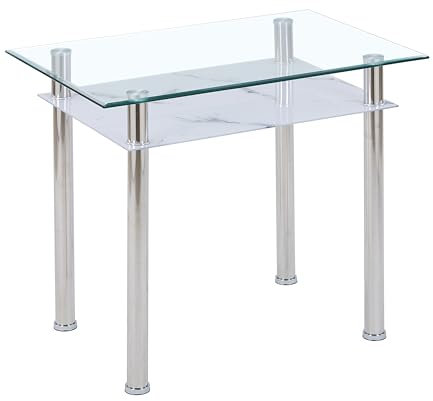 Euro Tische HOOZ Esstisch Glas mit 6mm Sicherheitsglas & Facettenschliff - Glastisch als Esszimmertisch/Küchentisch (90x60x75cm, Marmor weiß)