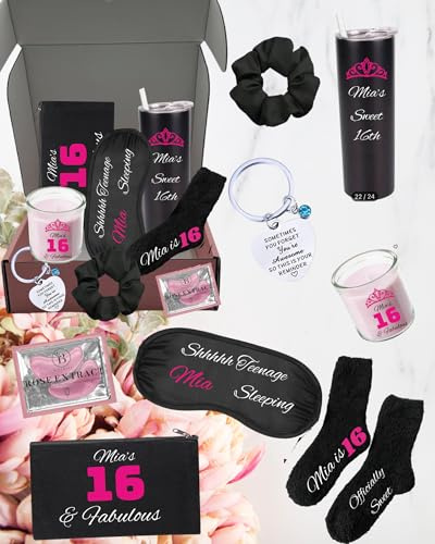 Customised 16th Birthday Gifts for Girls Best Custom Birthday Ideas for Teenage Daughter Niece Granddaughter Sister Friend. Unique Hamper Pink Gift Box with Personalised Insulated 20oz Tumbler