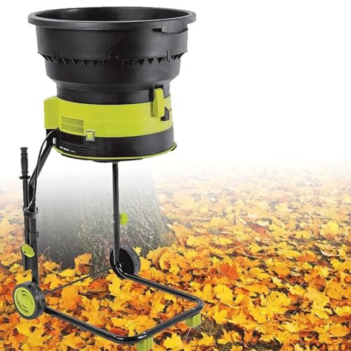 RKYRRKI Corded Electric Leaf Mulcher Shredder, Bladeless Portable Garden Shredder with Wheels, 8000rpm Shredders and Chippers with Collection Bag, Funnel Diameter 54cm, for Garden Leaves, Compost,10m