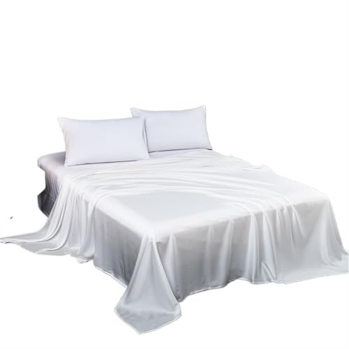 LUKYWANG Summer Ice Silk Sheets Natural Mulberry Silk Flat Sheet Solid Color Bed Sheet King Size Bedding Sheet Home Textile Sheet Ice Silk Bed Sheet(White,250x250cm)