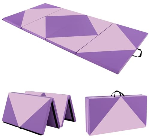 COSTWAY Colchoneta de Gimnasia Plegable 240 x 117 x 5 cm, Esterilla de Gimnasia de Piel PU para Ejercicio Aeróbico, Colchoneta Multifuncional para Gimnasio y Casa (violeta+rosa)