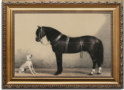 ASTRDECOR Klassische Wandkunstdrucke mit Pferd und Hund, Vintage-Stil, rustikale Bauernhaus-Wanddekoration, Vintage-Western-Leinwanddrucke, antiker Bilderrahmen, Ölgemälde für Wohnzimmer, Büro