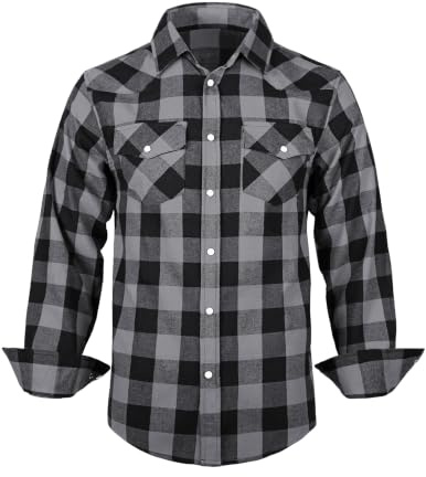 TARAINYA Chemise Flanelle Homme Carreaux Longues M-3XL | Coupe Classique;Col Boutonné;Boutons en Perle;Style Western;2 Poches Poitrine à Rabat;Automne et Hiver;Bûcheron