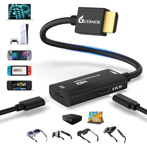 Guermok AR - Adattatore per display da HDMI a USB-C, 1,5 m, 4K a 60 Hz, convertitore AR con DC 5 V, per X-REAL One/Air 2 Pro/Ray-Neo/Ro-kid, Switch 2/1, monitor portatili, nero