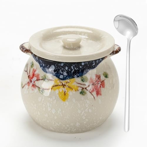 TuYines Zuckerdose Keramik,Zuckerdose mit Deckel und Löffel,300ml Keramik Gewürzdosen,Gewürzdose mit Deckel für Zucker, Salz, Käse, Gewürze