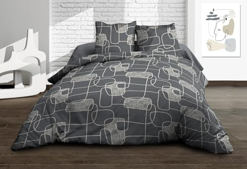 Parure Drap Plat + Drap-Housse 140x190 + 2 T - Pur Coton 57 Fils - Linea, Gris