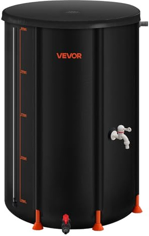 VEVOR Récupérateur d'eau de Pluie Pliable 250 L Réservoir d'eau de Pluie en PVC 500D, Système de Récupération Eau, avec Robinet, Kit Trop-Plein, Bac de Collecte pour Arrosage Potager de Jardin, Noir