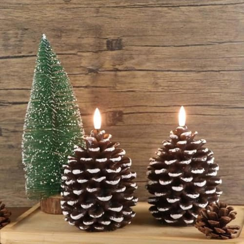 Generisch 2 Stück Flammenlose Tannenzapfenkerzen, Weihnachtsdeko Tannenzapfen LED Kerzen, 3D Tannenzapfen -Imitat, Batteriebetrieben Tannenzapfen Kerze für Weihnachten Dekoration