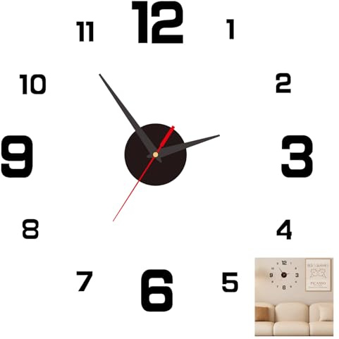 Synkris Orologio da parete grande adesivo 40 cm moderno 3D numeri adesivi per decorazione soggiorno cucina camera da letto fai da te facile installazione meccanismo silenzioso nero