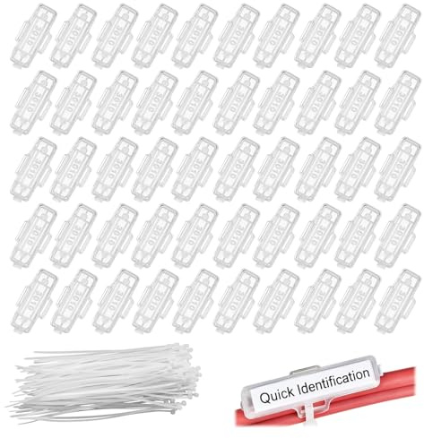 50 Stück kabelbeschriftung, Kabeletiketten Transparente, Wiederverwendbare Kabelbinder, mit 100pcs Nylon Kabelbinder für Kennzeichnung und Sortierung von Kabeln Aller Art