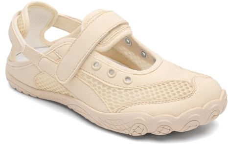 BARERUN Womens Water Shoes Quick-Dry Breathable Barefoot Beach Swim Aqua Socks Outdoor Wide Athletic Sandals for Hiking Climbing Travel Non-Slip Lightweight Walking Shoes Beige Size 9 Wide