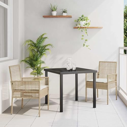 Owoxanthellate Gartenstuhl Beige Poly-Rattan wetterfest 55x53x85 cm Moderne Terrassenstühle mit Kissen Stapelbar 2er Set für Balkon Garten Terrasse